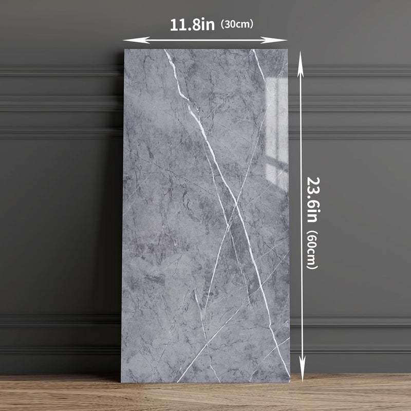 Haimin ألواح حائط قابلة للتقشير واللصق 10 قطع 23.6x11.8 بوصة (19.4 قدم مربع تغطية) بلاط مظهر الرخام خفيف الوزن (ليس رخام حقيقي) مثالي للمطابخ والحمامات وغرف المعيشة وغرف النوم (رمادي-YSH) - Image 3